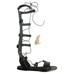NIB Ancient Greek  Sandals "Thebes" Tall lace-up Gladiator Blk. leather sandals.
