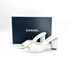 NIB Chanel CC Logo Mirror Heel Lambskin Leather Slip On Mules Sandals 37