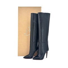 NIB Christian Louboutin Astrilarge Botta 100 Black Over The Knee Boots 38