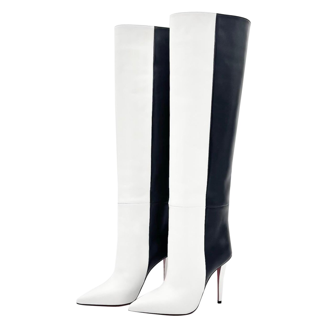NIB Christian Louboutin Astrilarge Botta 100 Black White Pointed Toe Boots 37.5