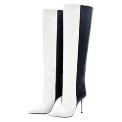 NIB Christian Louboutin Astrilarge Botta 100 Black White Pointed Toe Boots 37.5