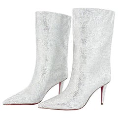 NIB Christian Louboutin Astrilarge Strass Booty 85 Pointed Toe Boots 36.5