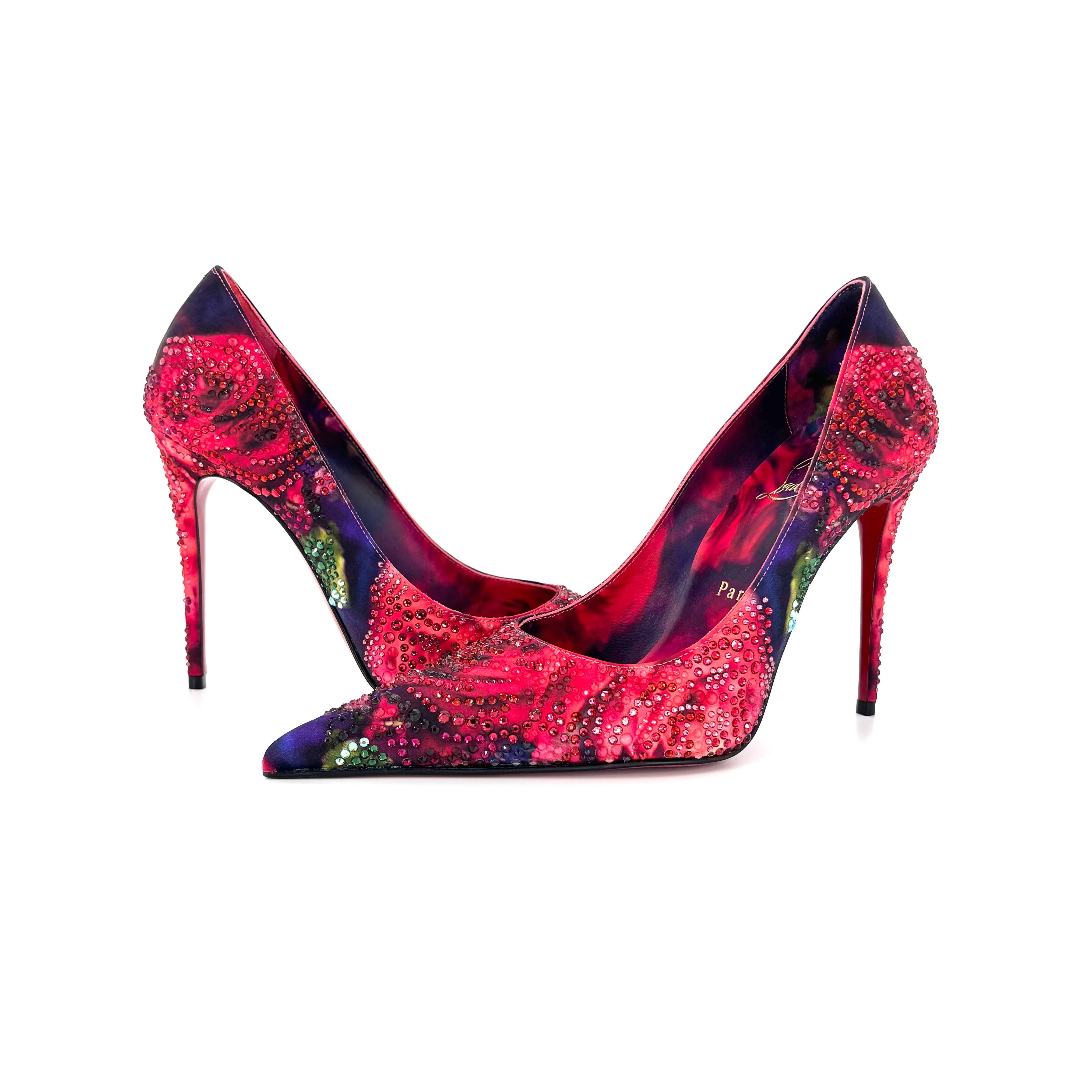 Rosso NIB Christian Louboutin Kate Max Roses Strass 100 Crystal Embellished Pumps 36.5 in vendita