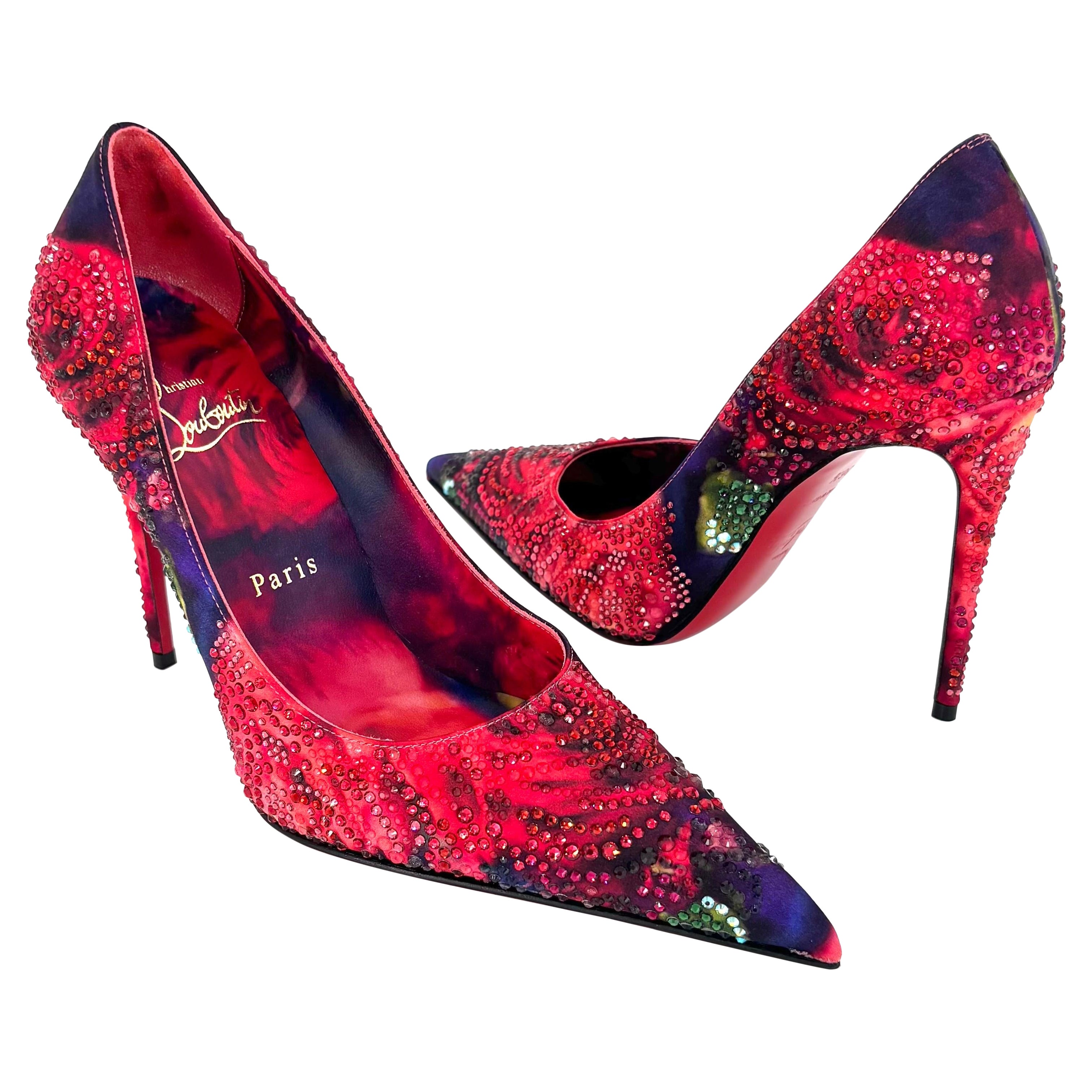 NIB Christian Louboutin Kate Max Roses Strass 100 Crystal Embellished Pumps 36.5 in vendita
