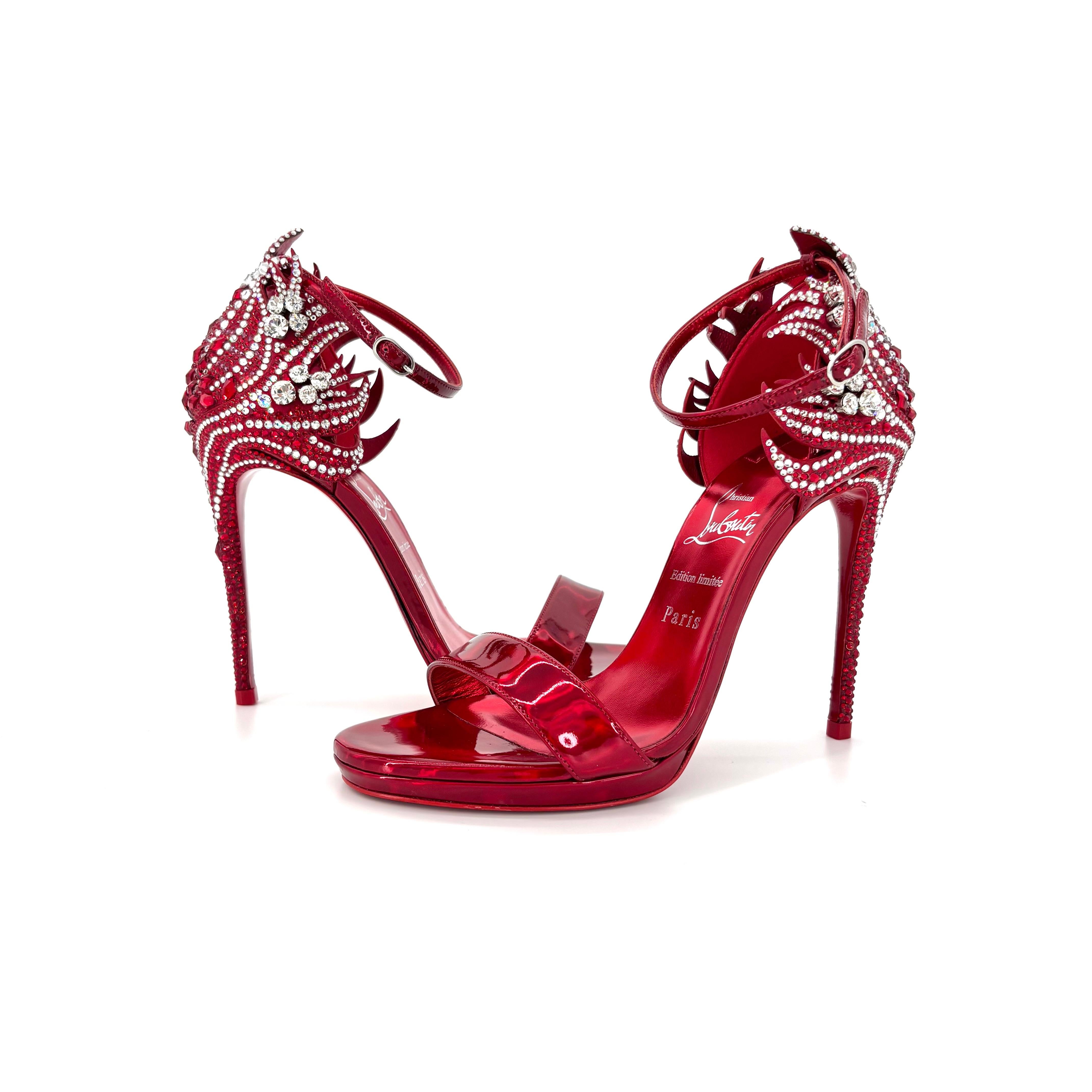 De las mujeres NIB Christian Louboutin Loubi Vega Rojo 120 Cristal Embellished Sandals 36.5 en venta