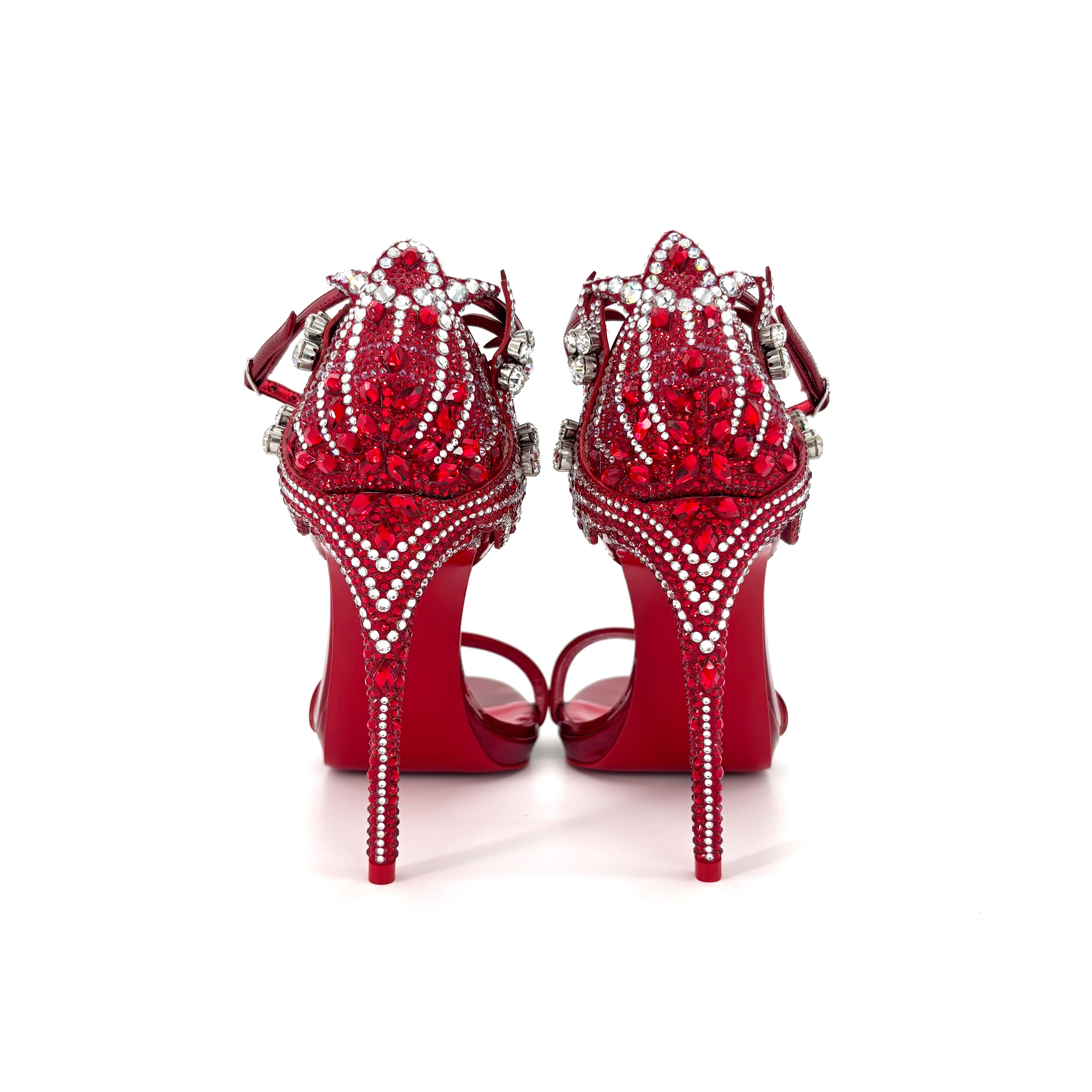 NIB Christian Louboutin Loubi Vega Rojo 120 Cristal Embellished Sandals 36.5 en venta 3
