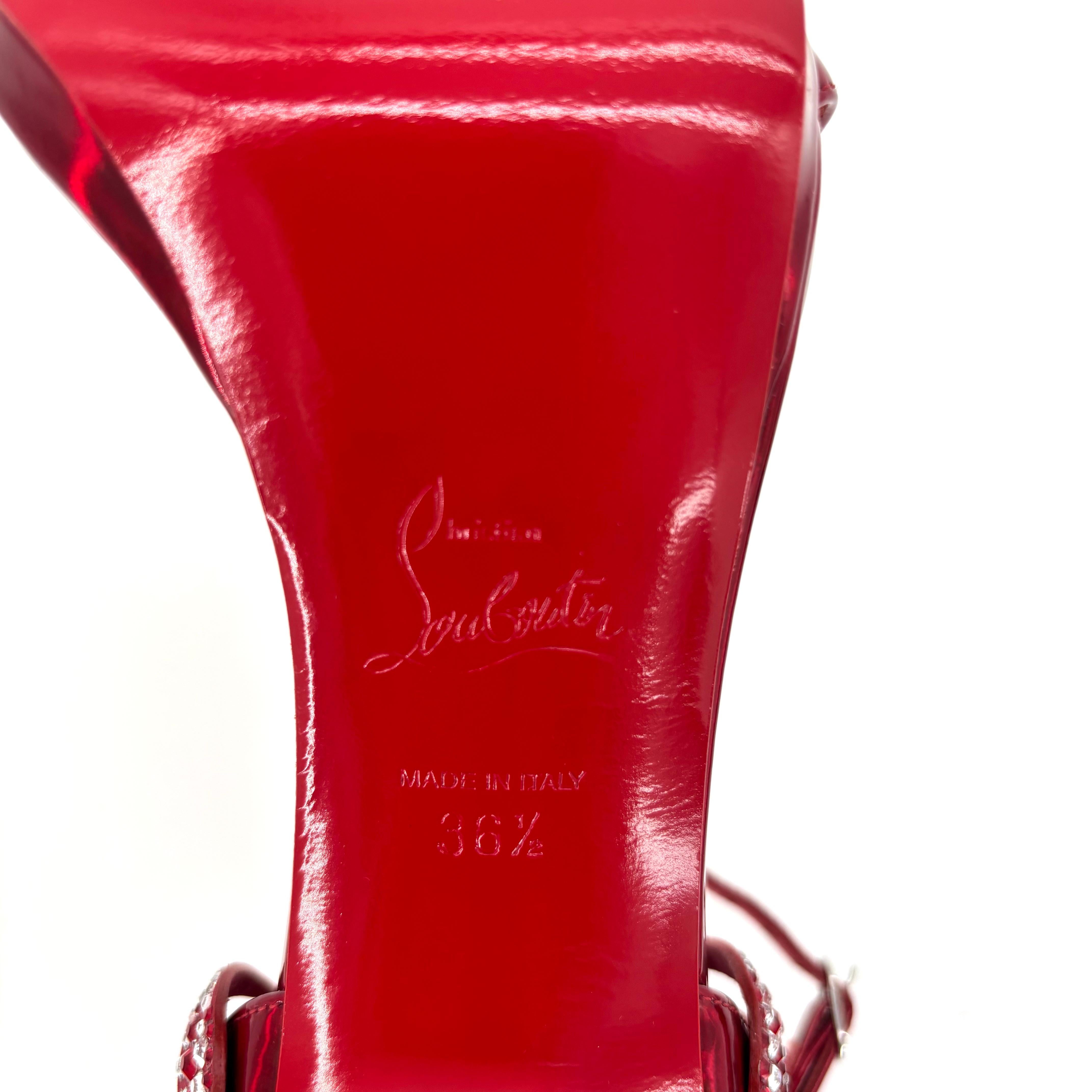 NIB Christian Louboutin Loubi Vega Rojo 120 Cristal Embellished Sandals 36.5 en venta 5