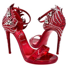 Used NIB Christian Louboutin Loubi Vega Red 120 Crystal Embellished Sandals 36.5
