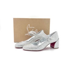 NIB Christian Louboutin Miss Jane Strass 55 Block Heel Maryjane Pumps 37.5