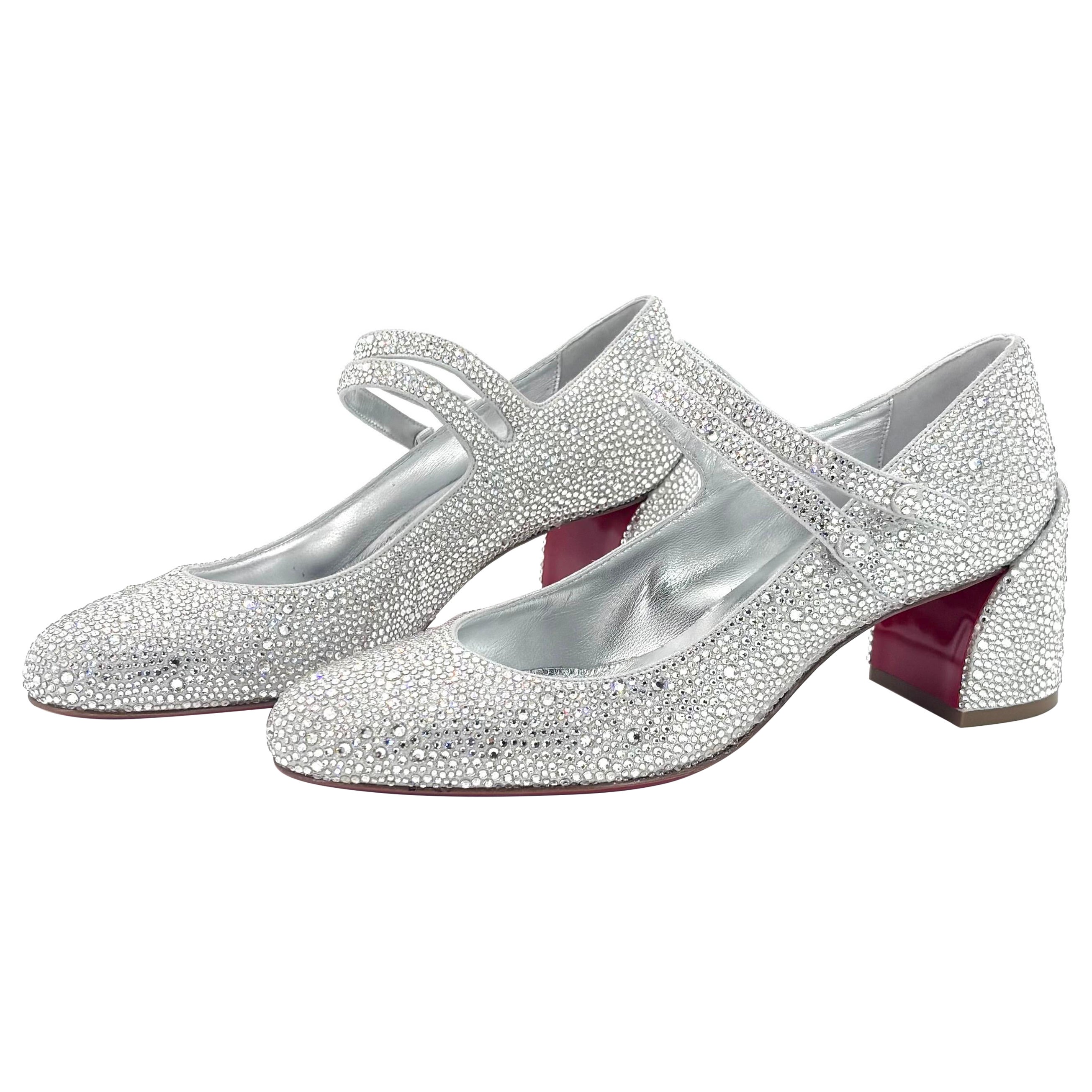NIB Christian Louboutin Miss Jane Strass 55 Tacón Bloque Maryjane Bombas 37.5