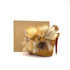NIB Christian Louboutin Splash Fur 150 Suede Royal Fox Platform Sandals 37