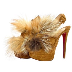 NIB Christian Louboutin Splash Fur 150 Suede Royal Fox Platform Sandals 37