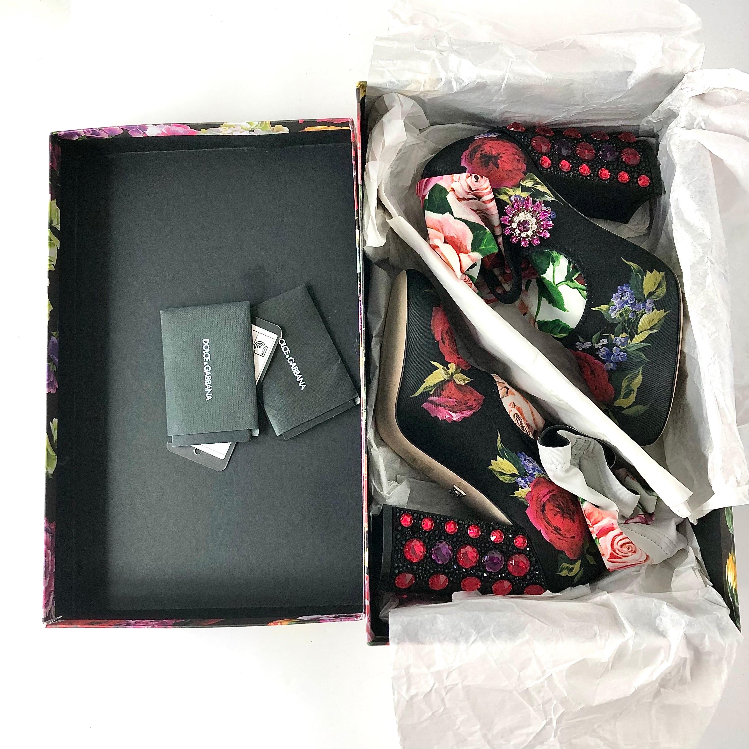 NIB Dolce & Gabbana Botas calcetín Maryjane florales adornadas con cristales 37 en venta 5