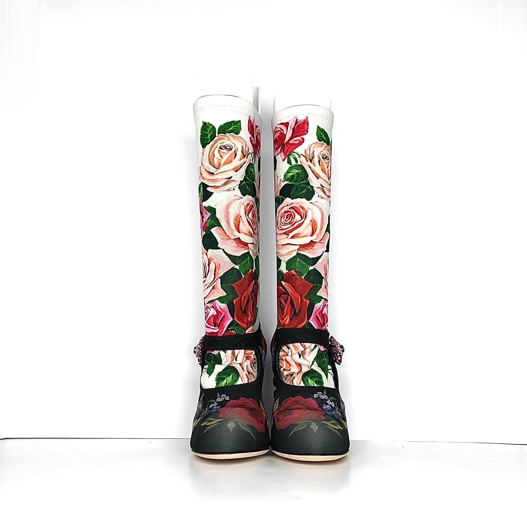 De las mujeres NIB Dolce & Gabbana Botas calcetín Maryjane florales adornadas con cristales 37 en venta