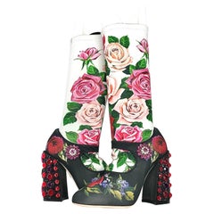 NIB Dolce & Gabbana Crystal Embellished Floral Maryjane Sock Boots 37