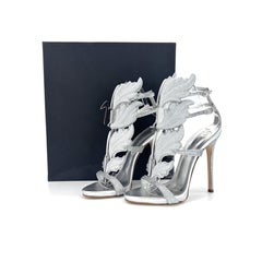 NIB Giuseppe Zanotti Cruel Summer Silver Glitter Wing Strappy Sandals 37.5