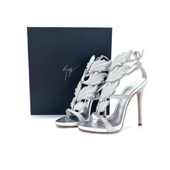 NIB Giuseppe Zanotti Cruel Summer Silver Glitter Wing Strappy Sandals 40