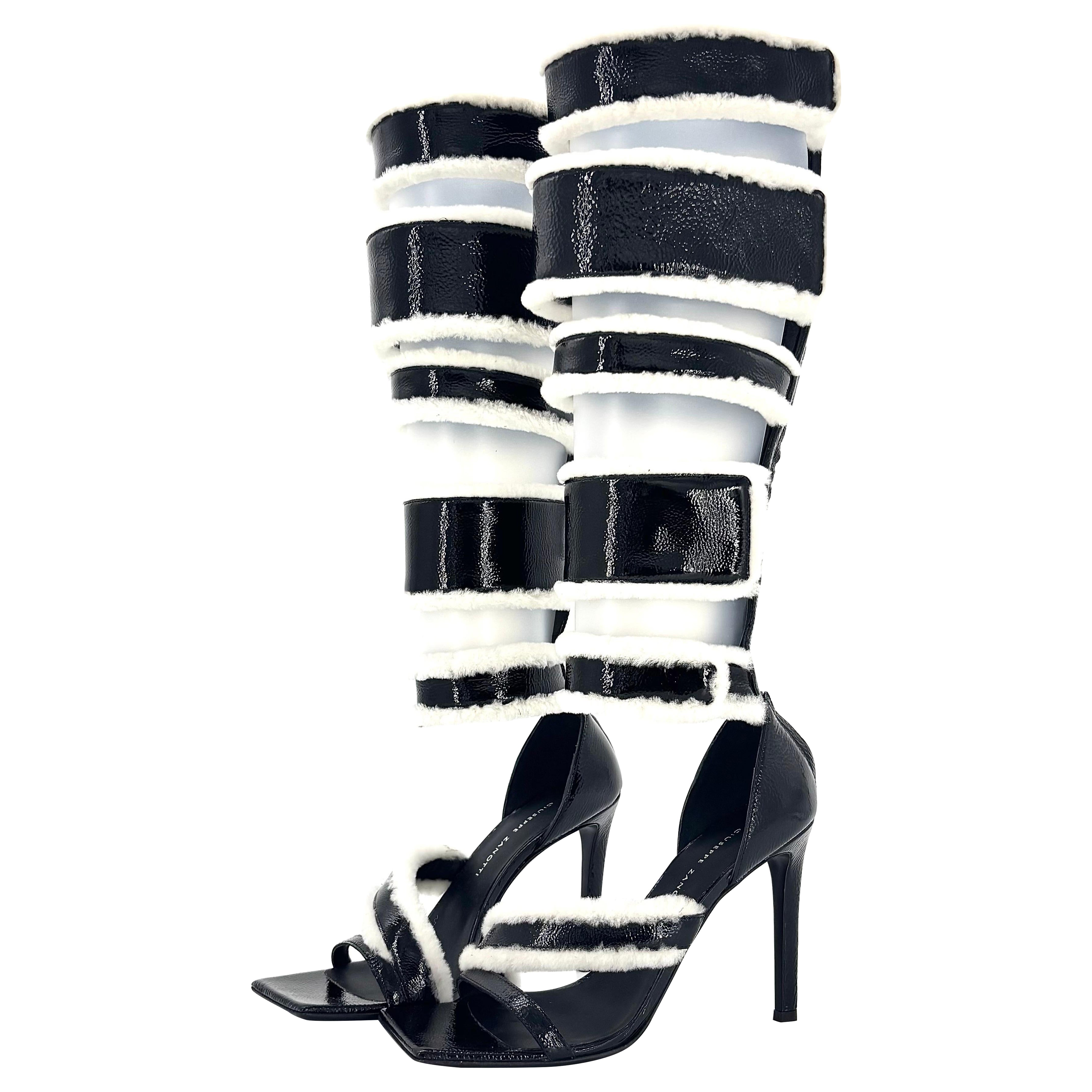 NIB Giuseppe Zanotti Vanille Winter Shearling Kniehohe Gladiatorensandalen 37