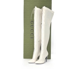 NIB Gucci Harriet Thigh High Python Print Pointed Toe Heeled Boots 40