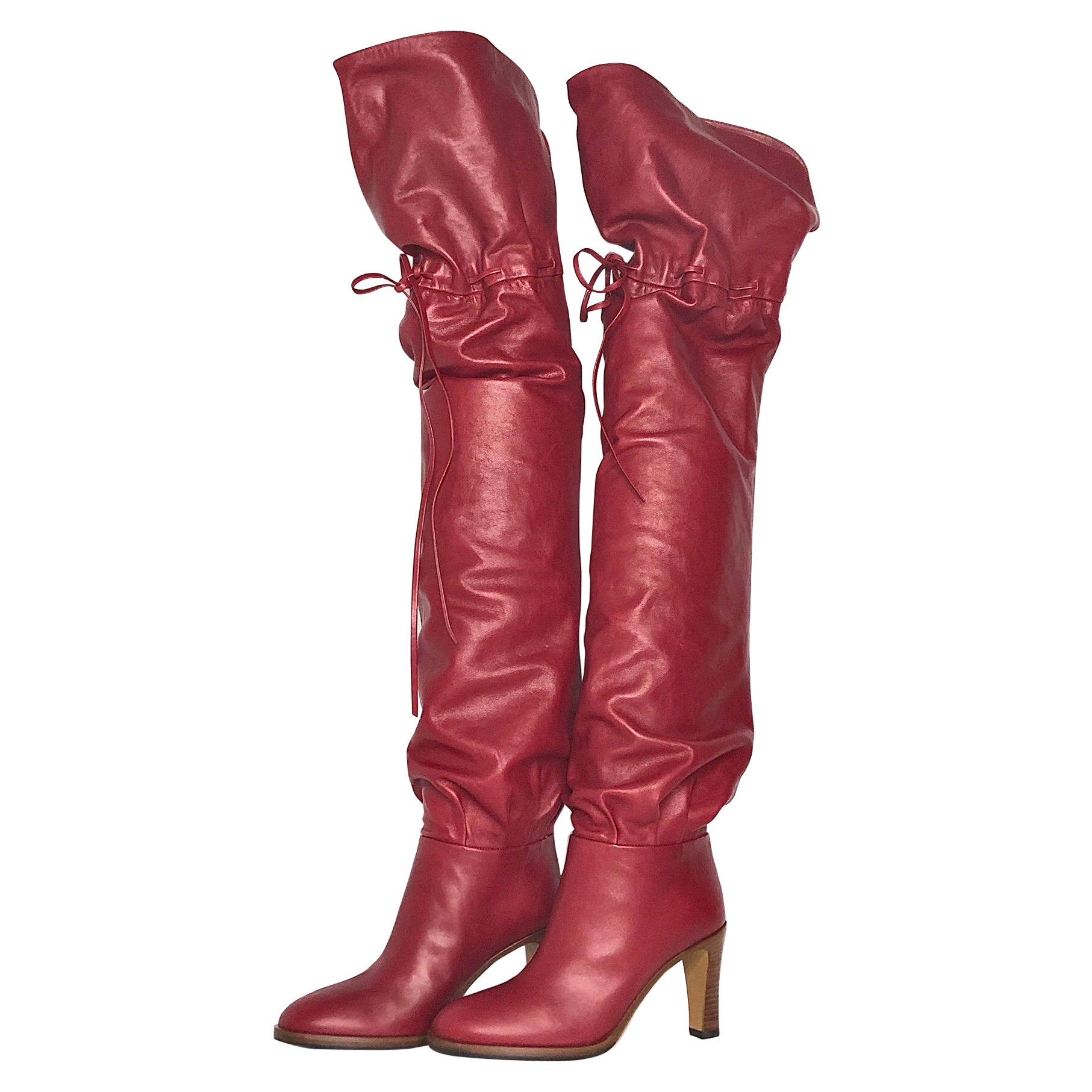NIB Gucci Slouch Stivali sopra il ginocchio in pelle rossa 36.5