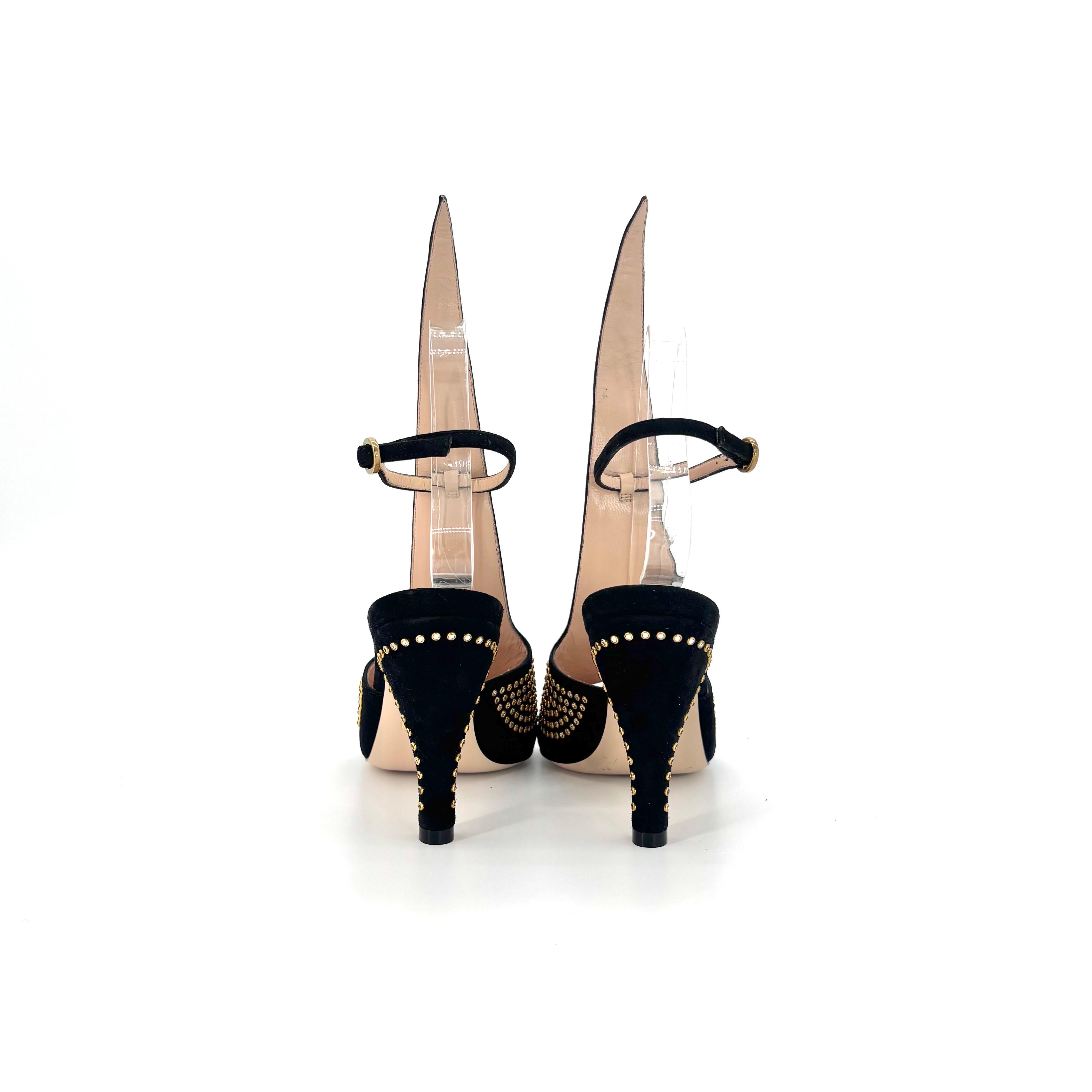 NIB Gucci Suede Crystal Embellished Cone Heeled Ankle Strap Sandals Women’s 36 For Sale 1