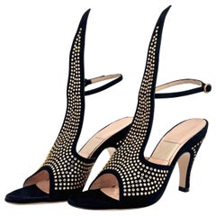 NIB Gucci Suede Crystal Embellished Cone Heeled Ankle Strap Sandals Donna 36