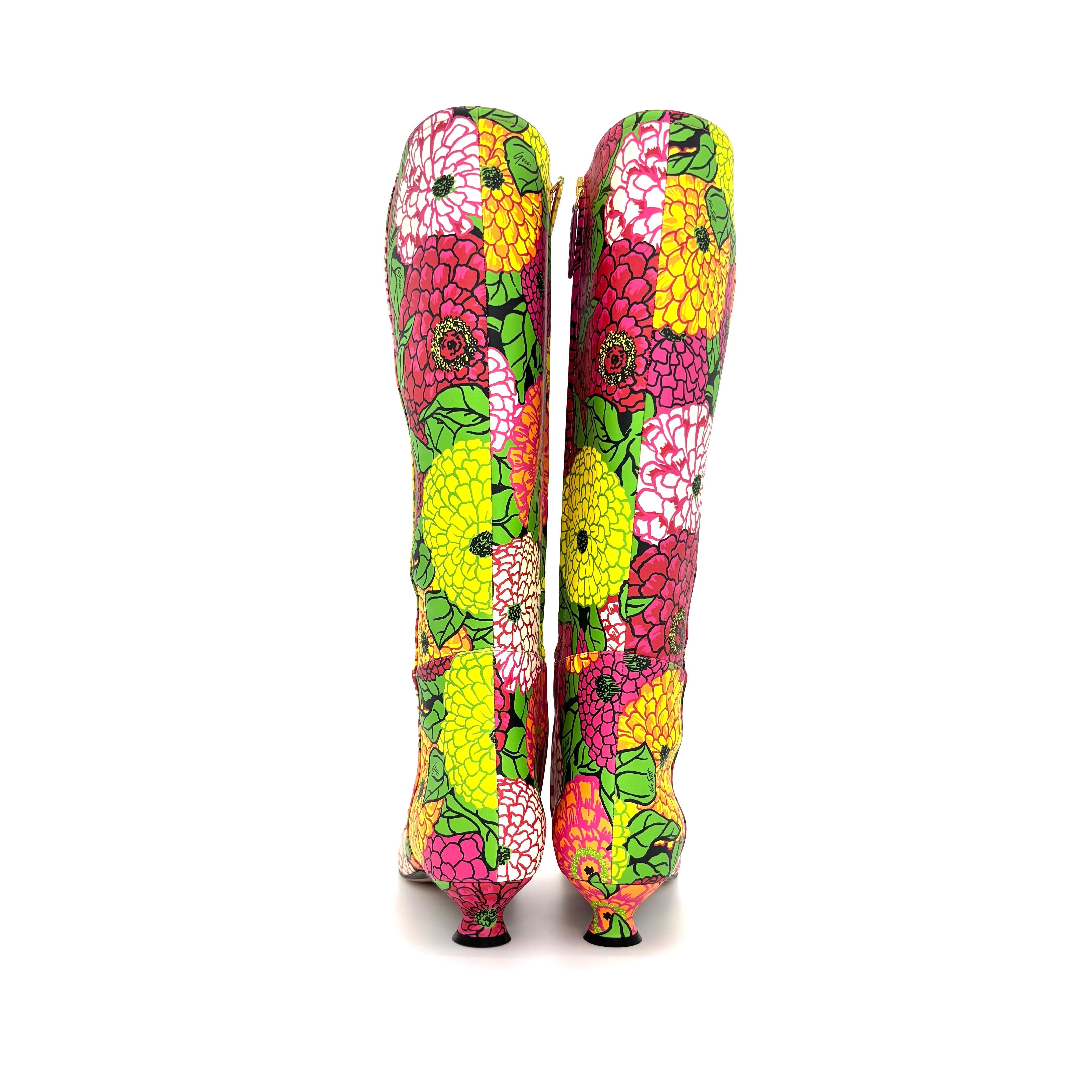 NIB Gucci x Ken Scott Pomponica Horsebit Botas de tacón de gatito floral hasta la rodilla 36 en venta 1