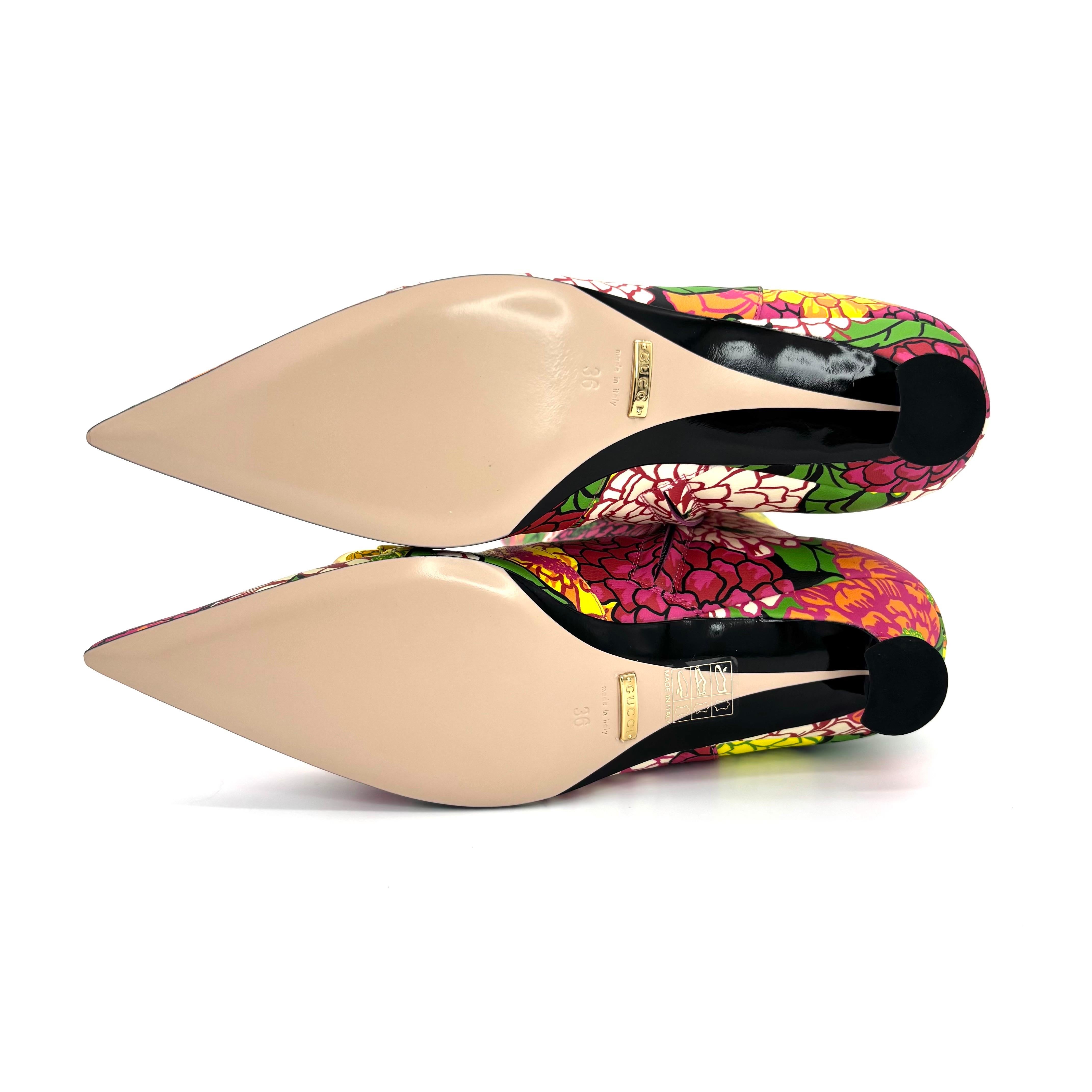 NIB Gucci x Ken Scott Pomponica Horsebit Botas de tacón de gatito floral hasta la rodilla 36 en venta 3