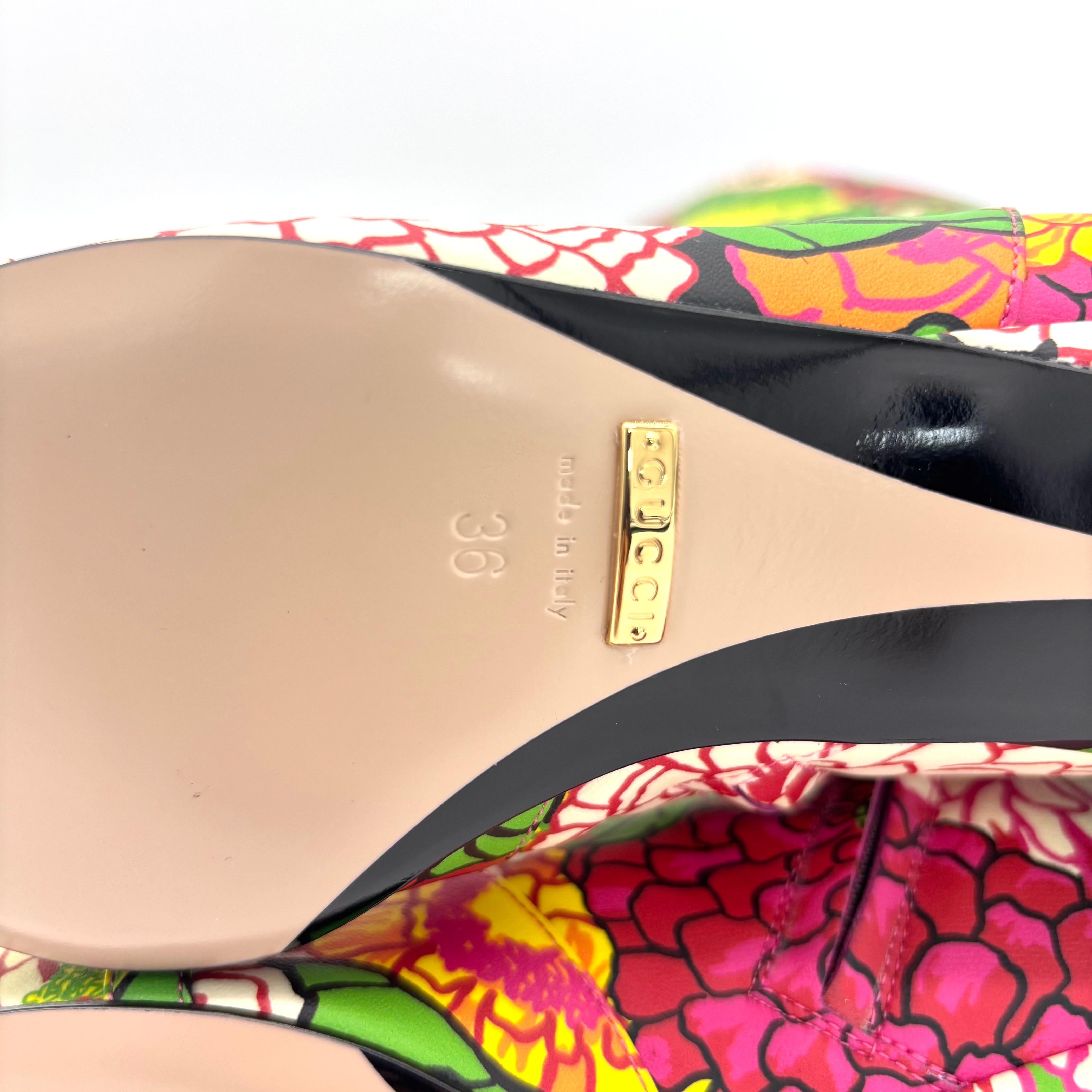 NIB Gucci x Ken Scott Pomponica Horsebit Botas de tacón de gatito floral hasta la rodilla 36 en venta 4