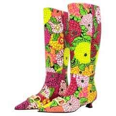 NIB Gucci x Ken Scott Horsebit Pomponica Knee High Floral Kitten Heel Boots 36