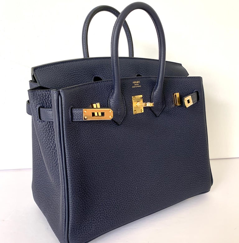 Hermes Birkin 25 Blue Nuit Togo Bag Gold Hardware at 1stDibs