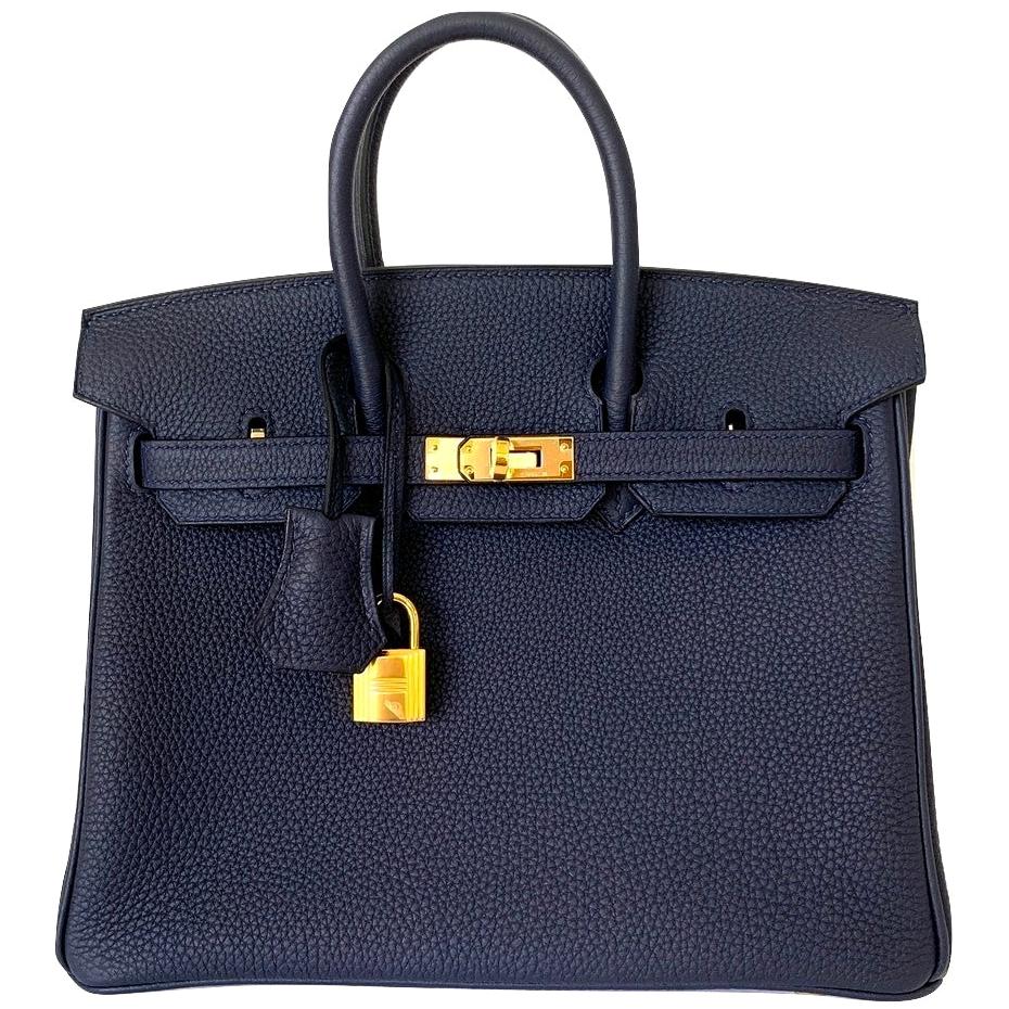  Hermes Birkin 25 Blue Nuit Togo Bag Gold Hardware