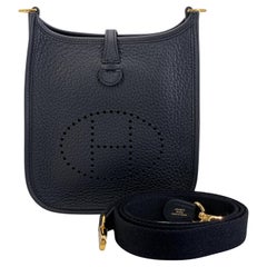 NIB Hermes Black Clemence Mini Evelyne TPM Bag 24k GHW 68959