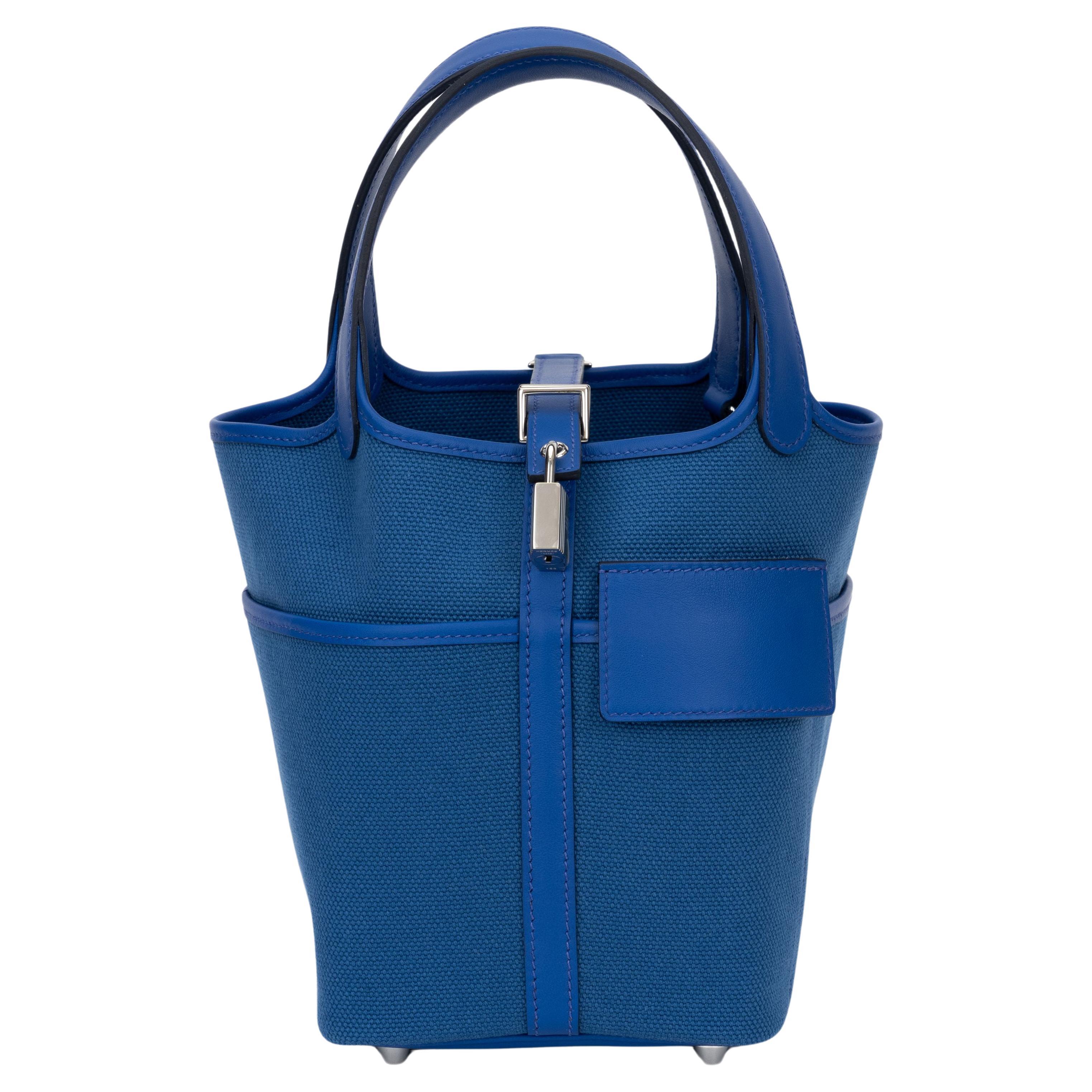 NIB Hermès Blue Royal Cargo Picotin 18 For Sale