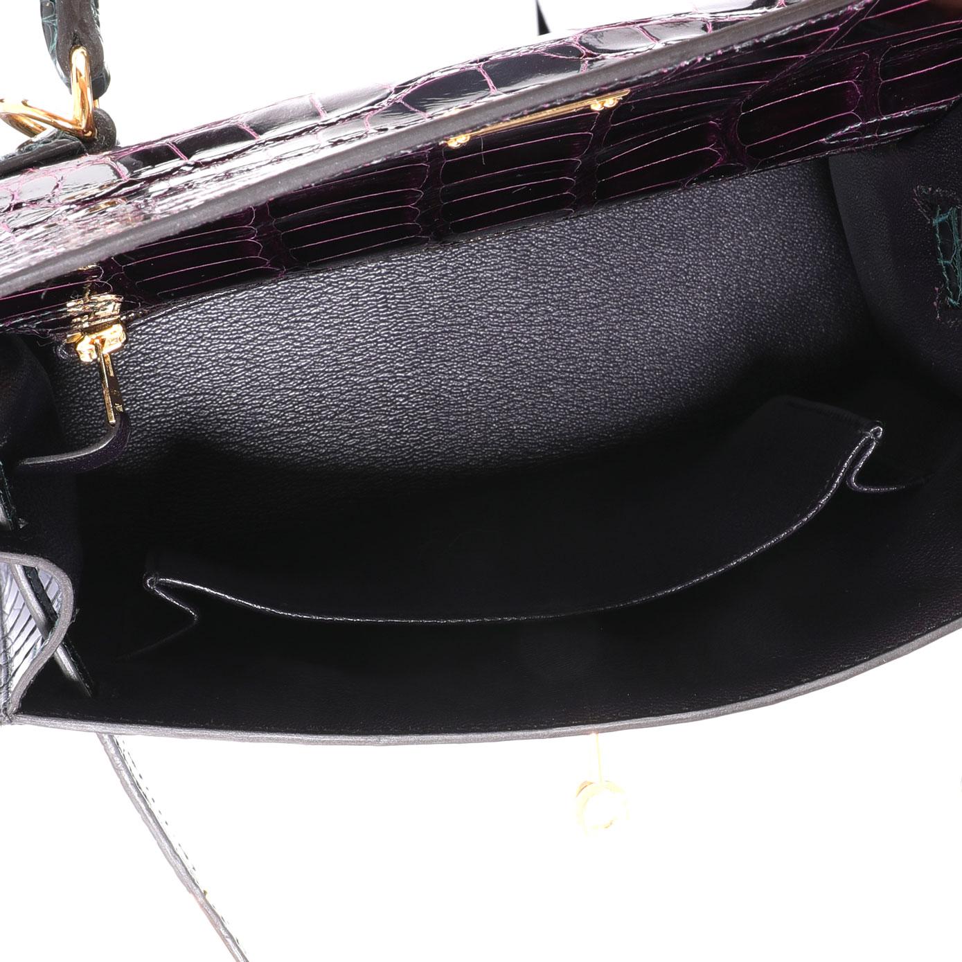  NIB Hermès HSS Amethyste & Vert Cypress Shiny Alligator Sellier Kelly 25 GHW Pour femmes 