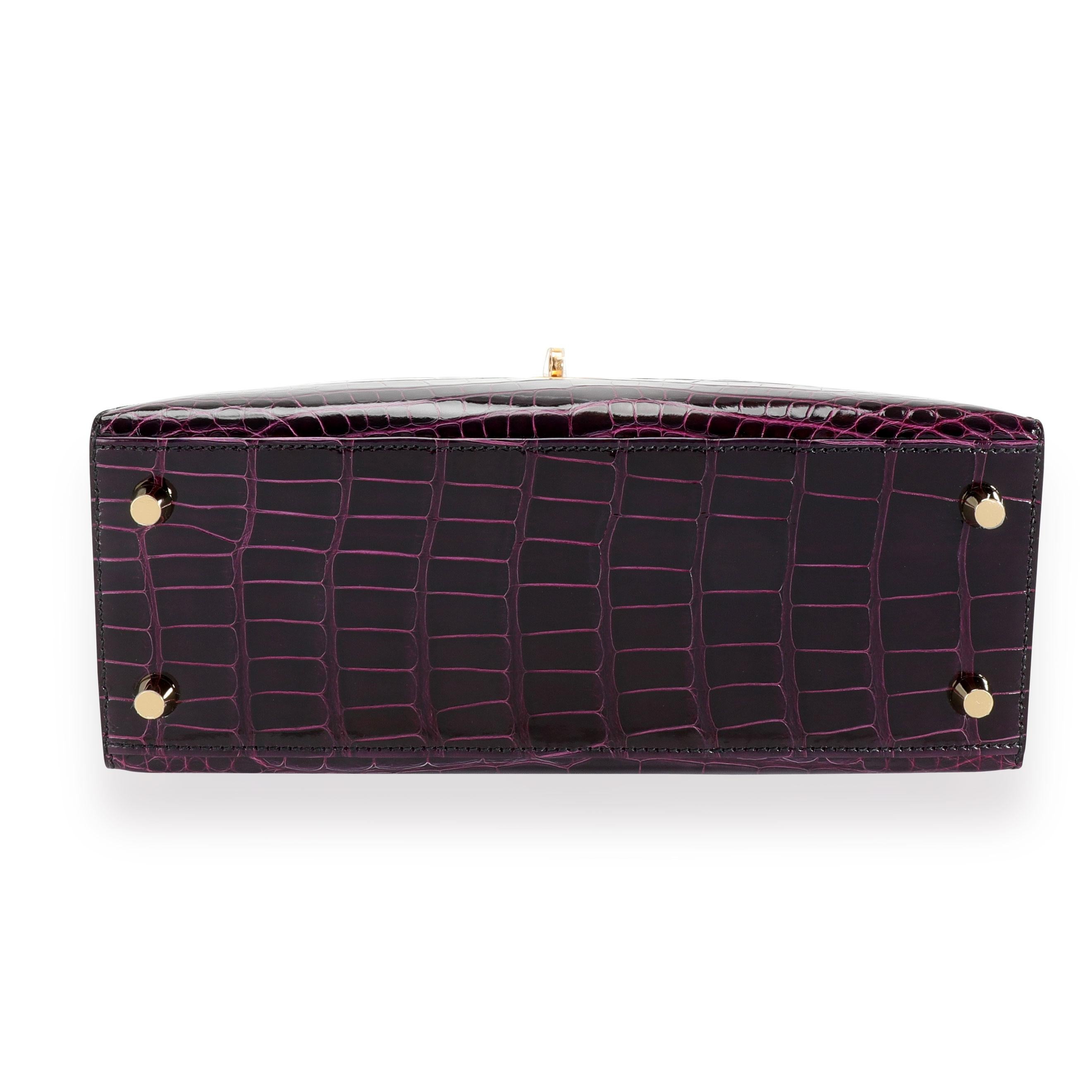 NIB Hermès HSS Amethyste & Vert Cypress Shiny Alligator Sellier Kelly 25 GHW 1