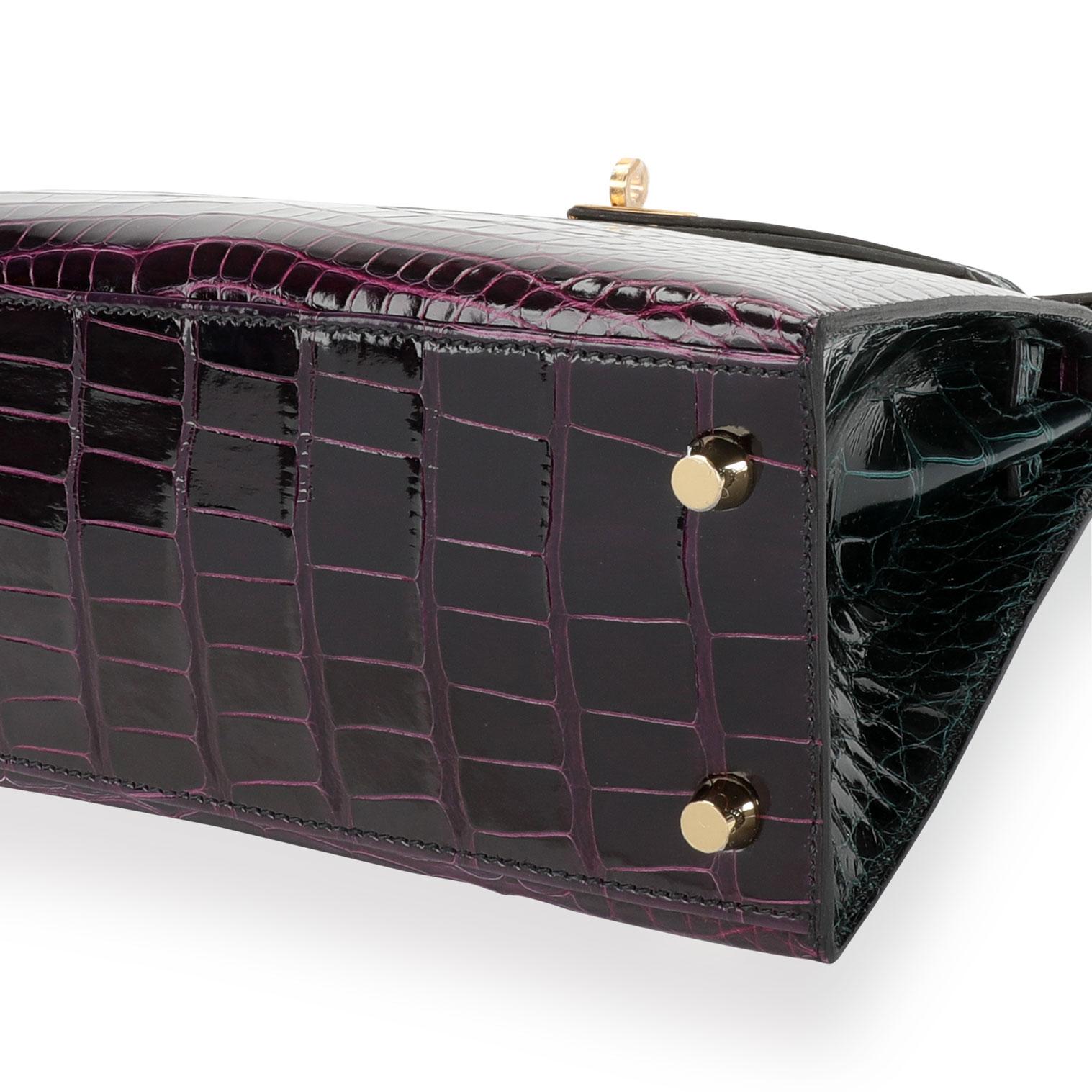 NIB Hermès HSS Amethyste & Vert Cypress Shiny Alligator Sellier Kelly 25 GHW 2