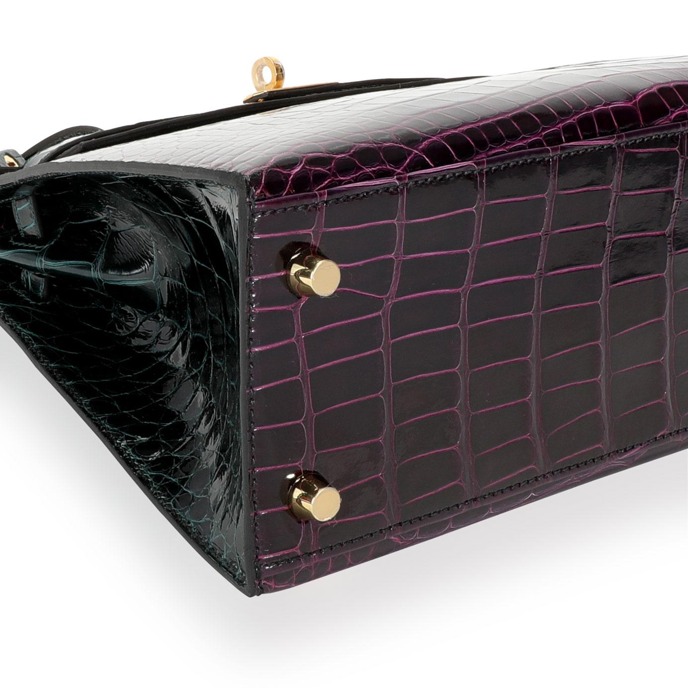 NIB Hermès HSS Amethyste & Vert Cypress Shiny Alligator Sellier Kelly 25 GHW 3