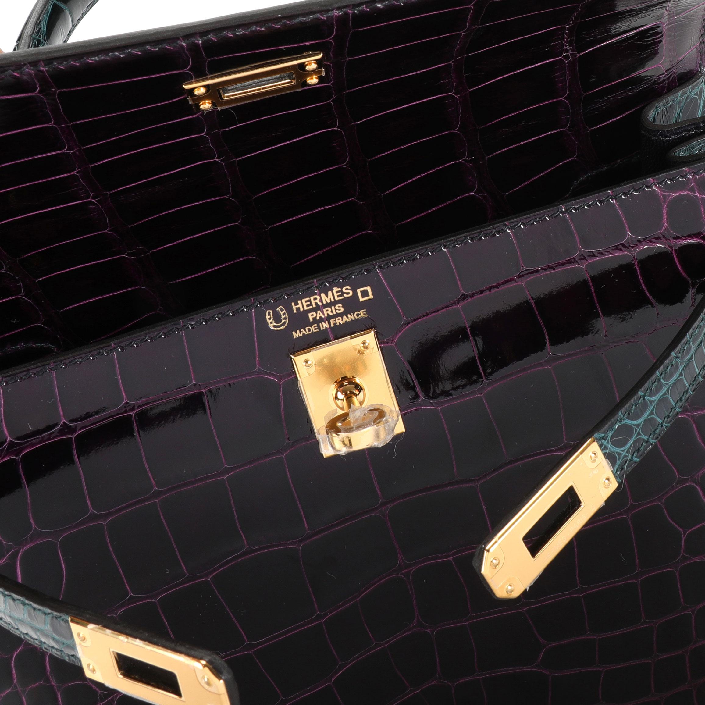 NIB Hermès HSS Amethyste & Vert Cypress Shiny Alligator Sellier Kelly 25 GHW 4