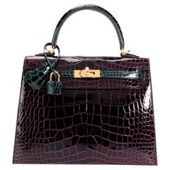 NIB Hermès HSS Amethyste & Vert Cypress Shiny Alligator Sellier Kelly 25 GHW
