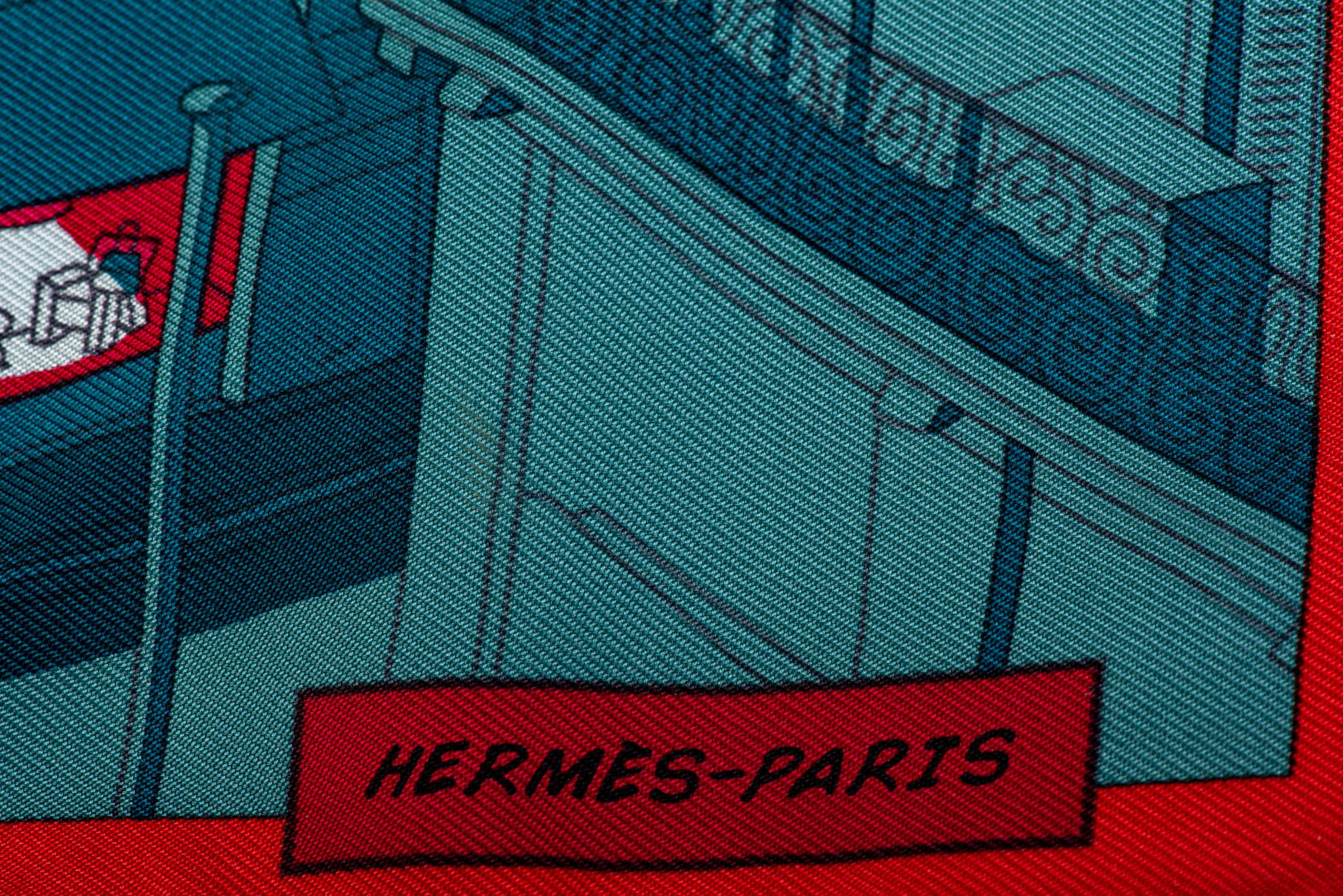 NIB Hermès Sciarpa di seta rossa Faubourg 2