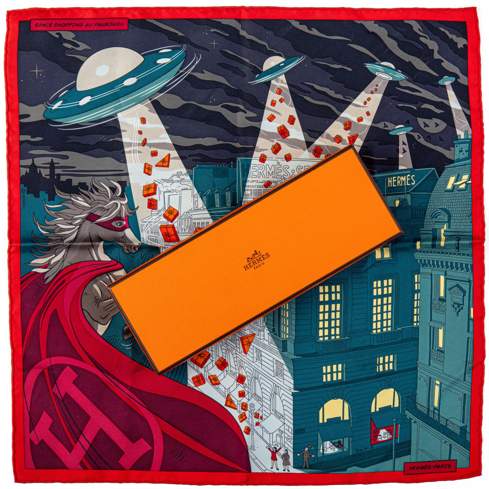 NIB Hermès Sciarpa di seta rossa Faubourg 4
