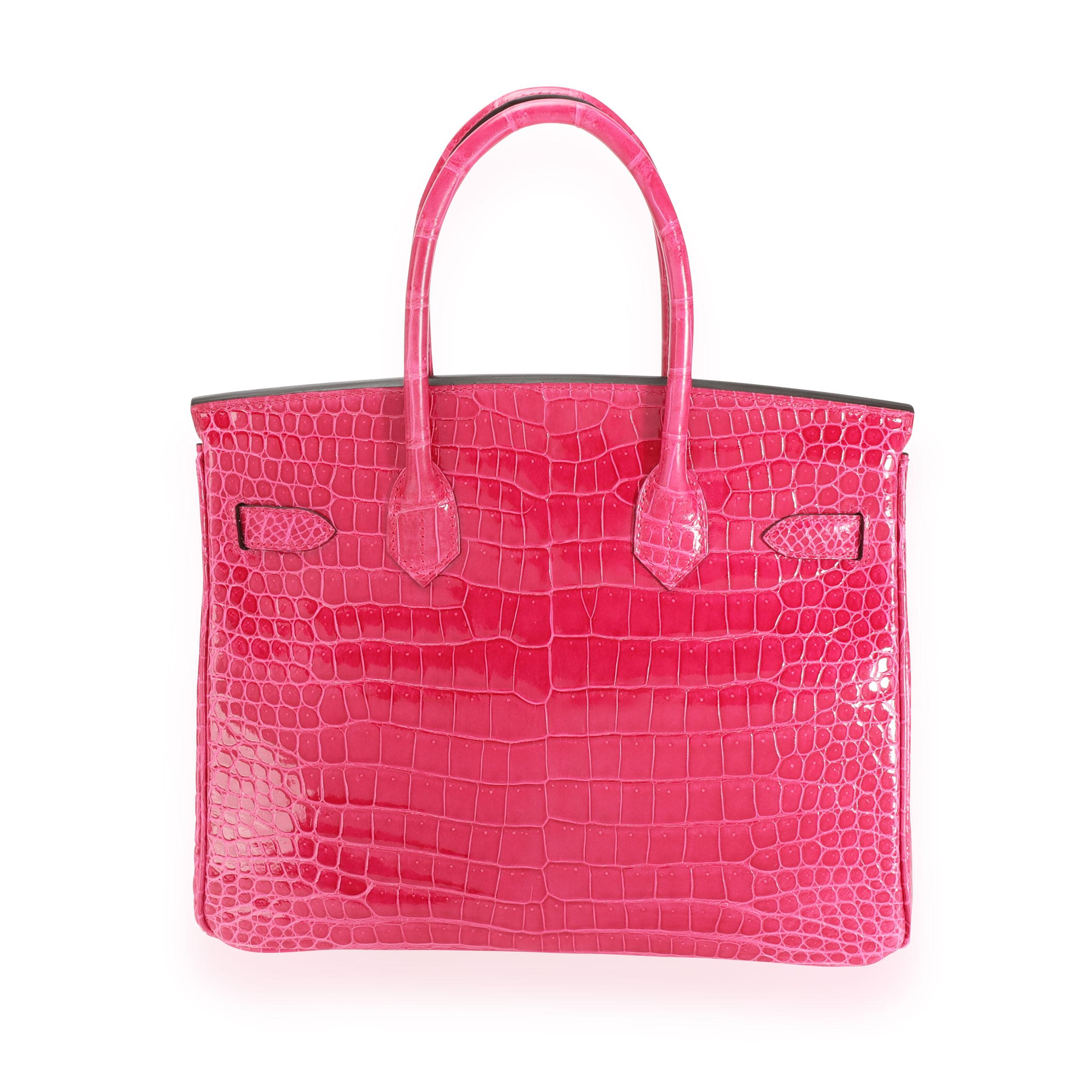 Rouge Hermès Rose Mexico - Sac Birkin 30 PHW en crocodile Porosus brillant, état neuf dans sa boîte en vente