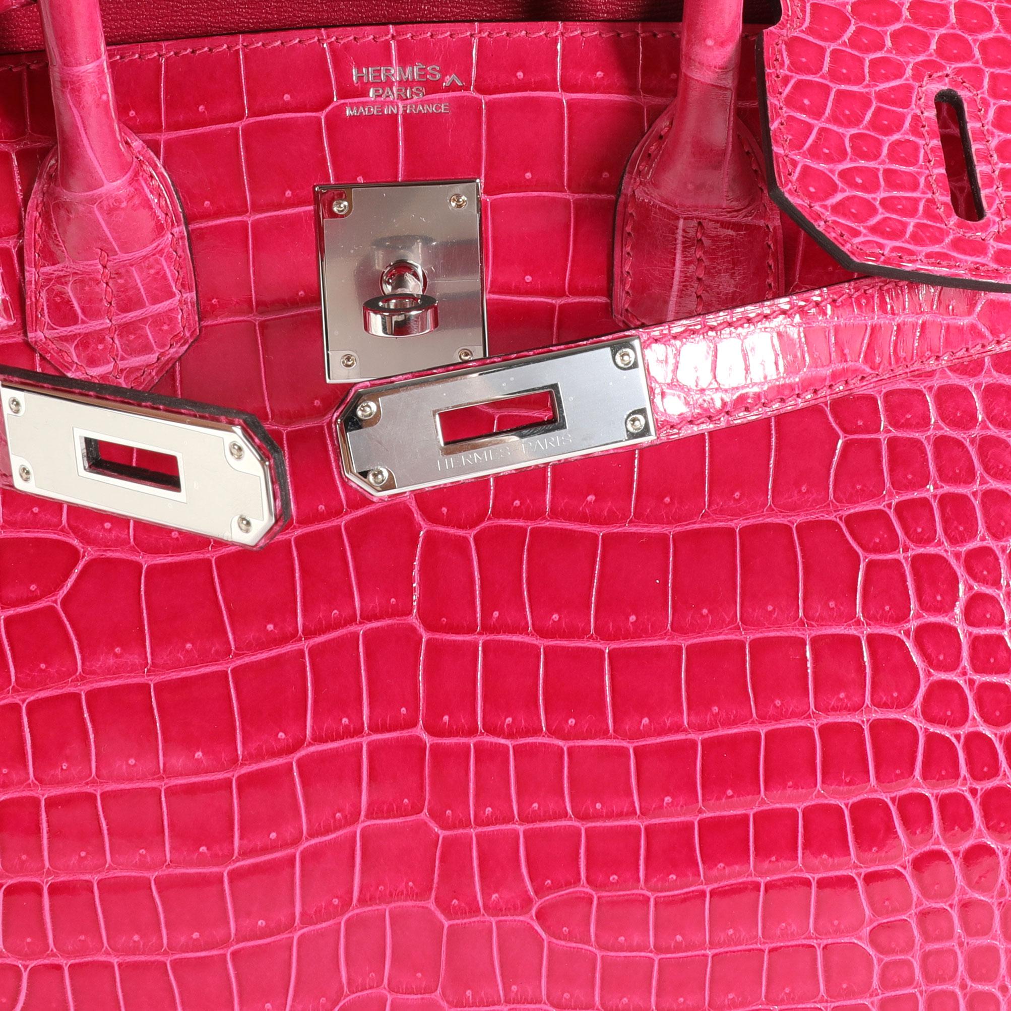 Hermès Rose Mexico - Sac Birkin 30 PHW en crocodile Porosus brillant, état neuf dans sa boîte en vente 3