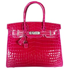 NIB Hermès Rose Pourpre Glänzend Niloticus Krokodil Birkin 30 PHW