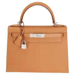 NIB Hermès Verso Gold Epsom & Juane Ambre Sellier Kelly 28 PHW