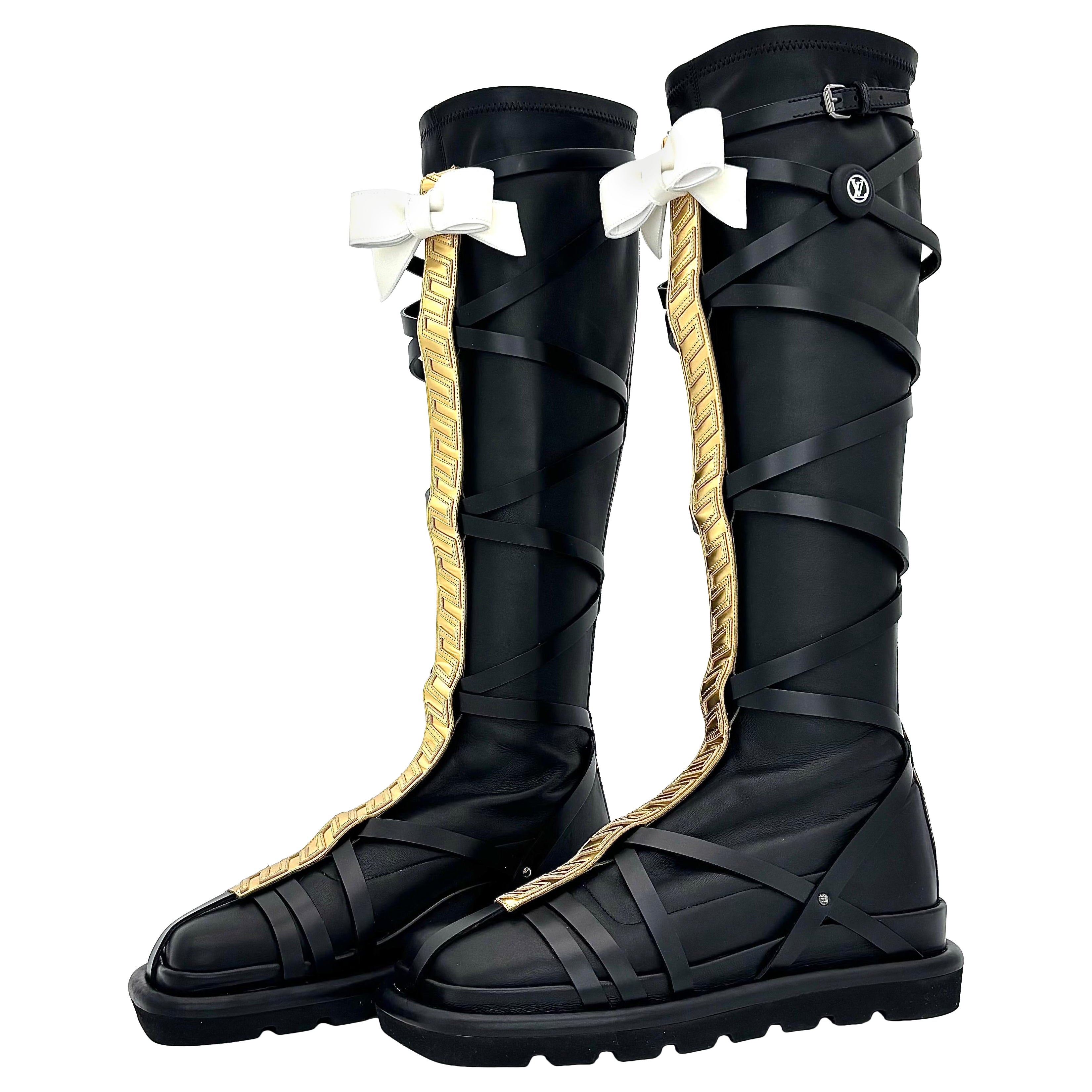 NIB Louis Vuitton A/W 2021 Runway Fornasetti LV Monogram Knee High Boots 37 For Sale