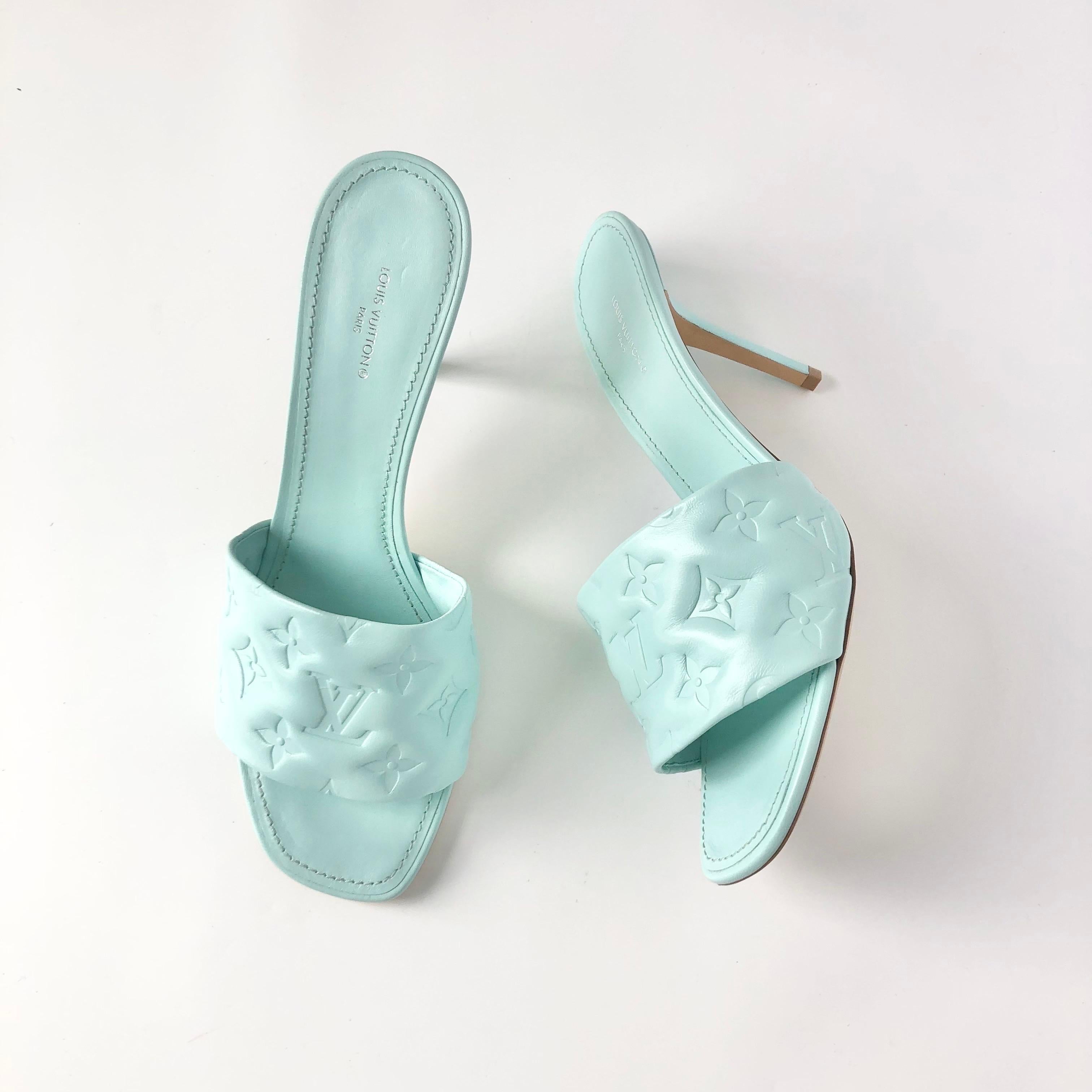 NIB Louis Vuitton Revival Monogram Emboss Leather Heeled Mules Sandals 41