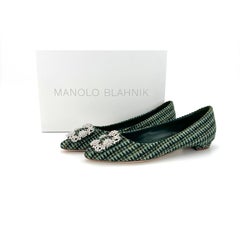 NIB Manolo Blahnik Hangisi Flat Wool Crystal Embellished Pointed Toe Shoes 37