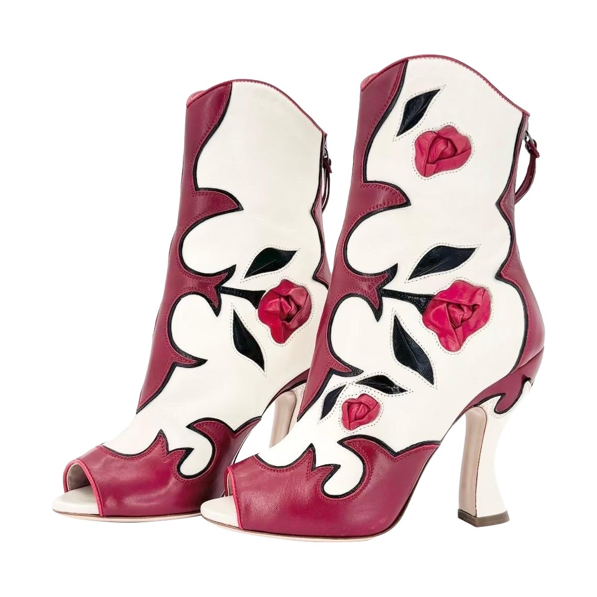 NIB Miu Miu SS2012 Runway Rose Peep Toe Western Booties 35